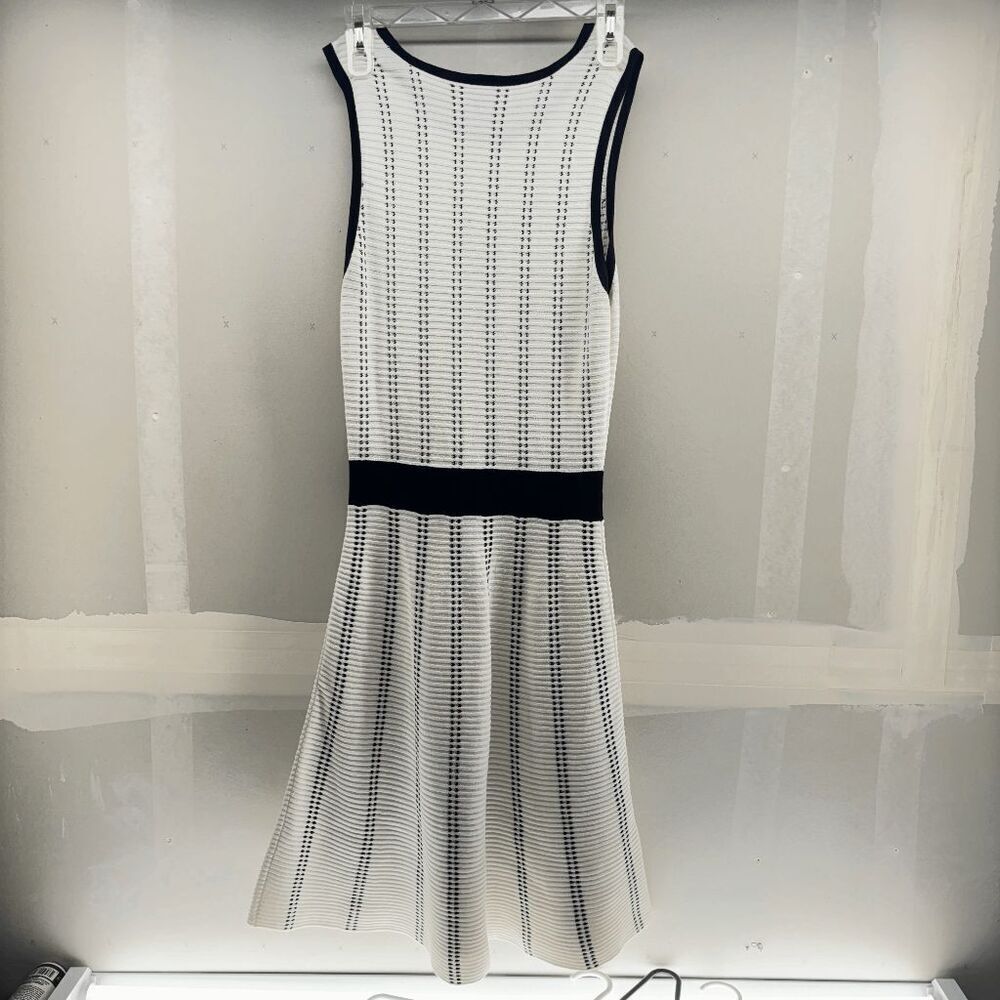 Ann Taylor Dress XS White Black Striped Fit Flare Rib Knit Tennis Style - Picture 4 of 7